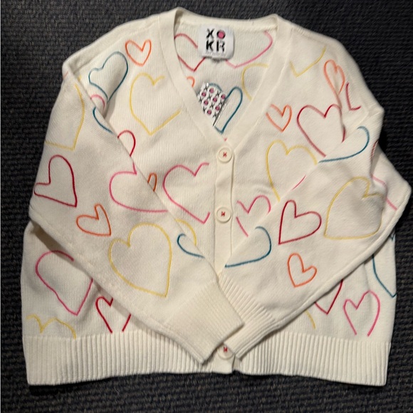 Kerri Rosenthal XOKR Colorful embroidered Heart Patterned Cardigan with buttons - Picture 1 of 3